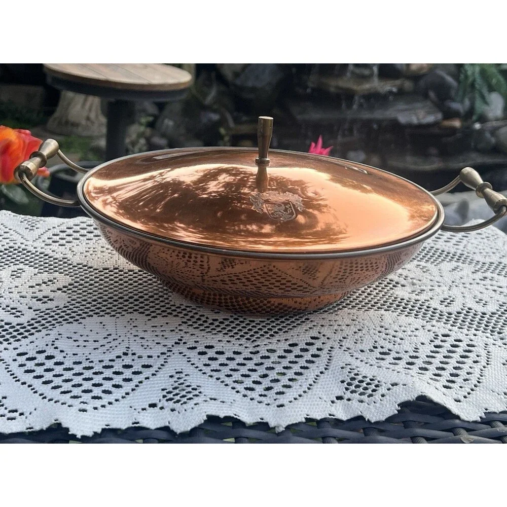 Vintage EuropeanHammere Copper Covered Serving Dish With